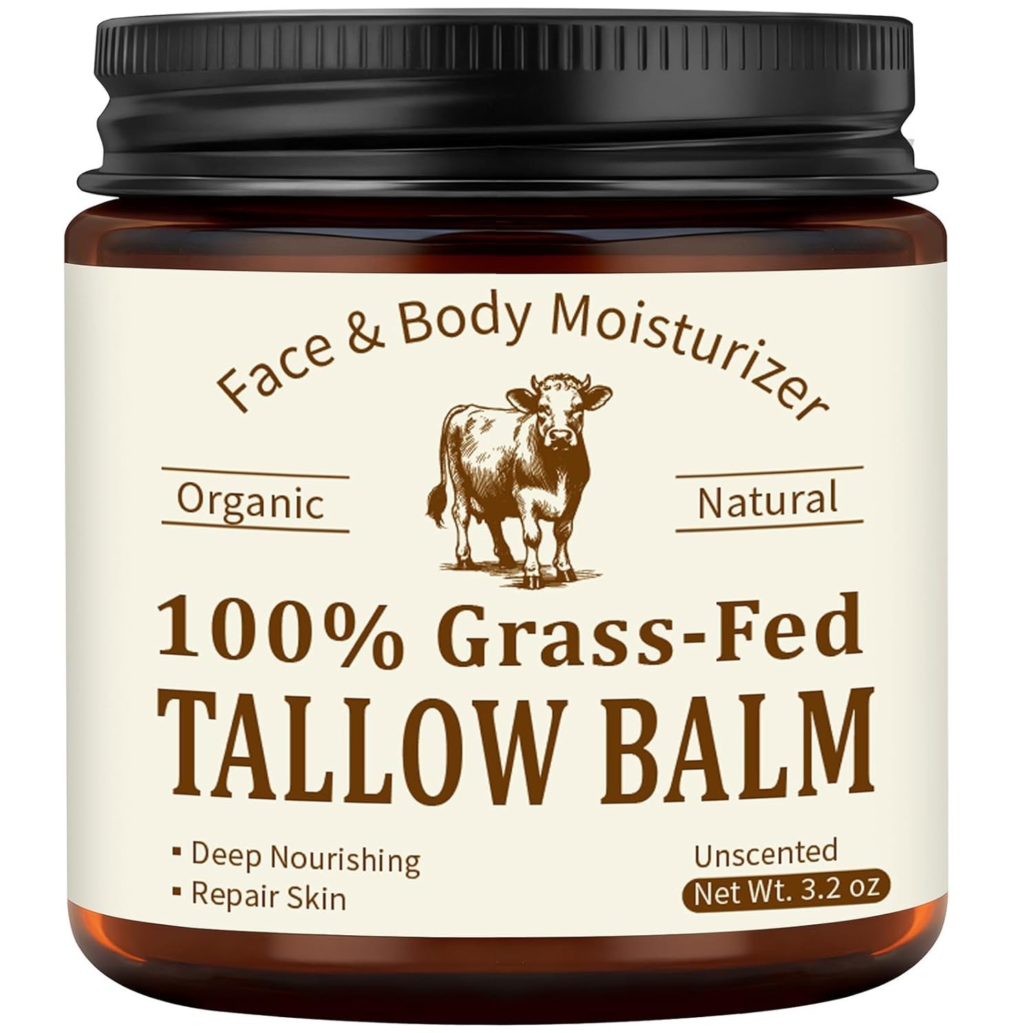 Beef Tallow for Skin & Face, Organic Grass Fed Beef Tallow Balm, Unscented Natur