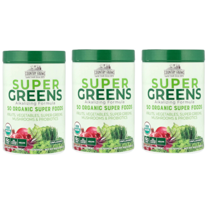 Country Farms Super Greens Alkalizing Formula Natural 300 g, 10.6 oz (3 Packs)
