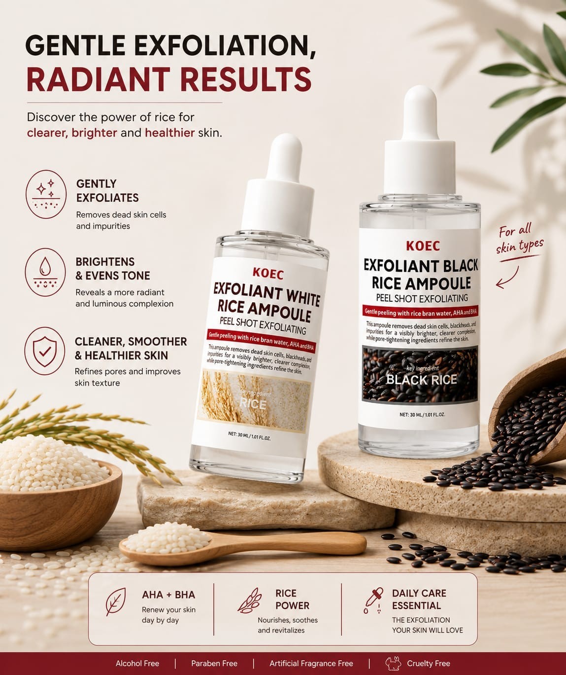 KOEC Exfoliant White & Black Rice Exfoliating Ampoule Set AHA+BHA 30 mL Face