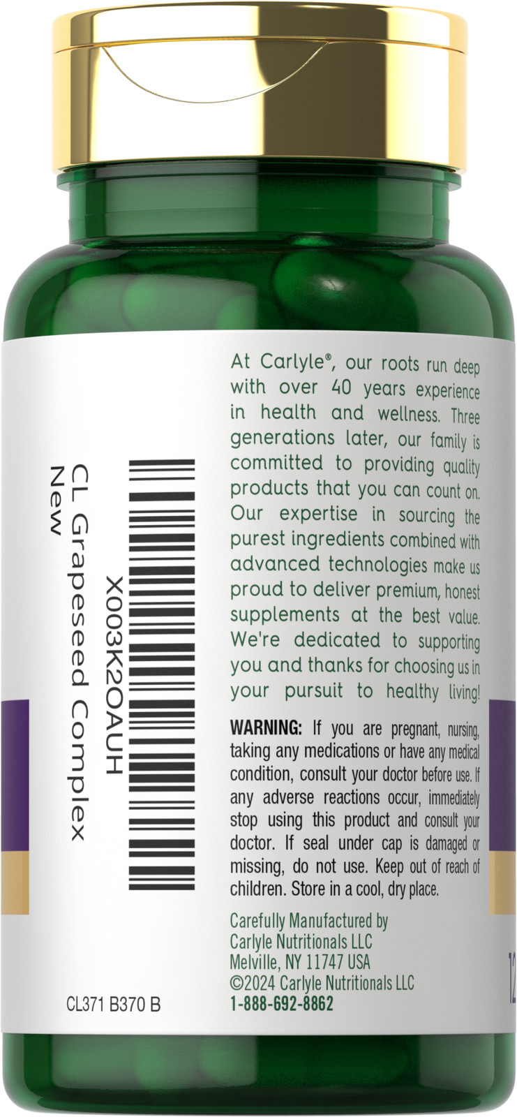 Grape Seed Extract 4,000mg Complex 120 Capsules | with Polyphenols | by Carlyle