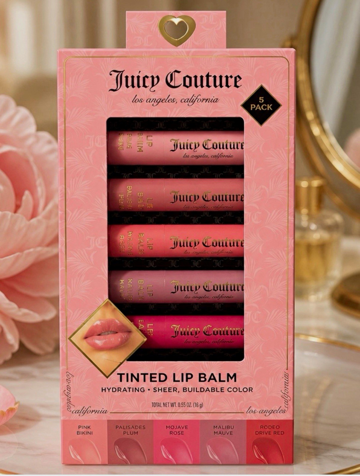 Juicy Couture 5 Pc Tinted Lip Balm Set SPF 3 Hydrating Buildable Color New