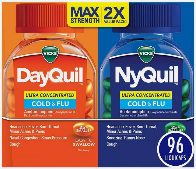 VICKS DayQuil & NyQuil Max Strength, 48 Day + 48 Night = 96 Total – Exp: 02/2027