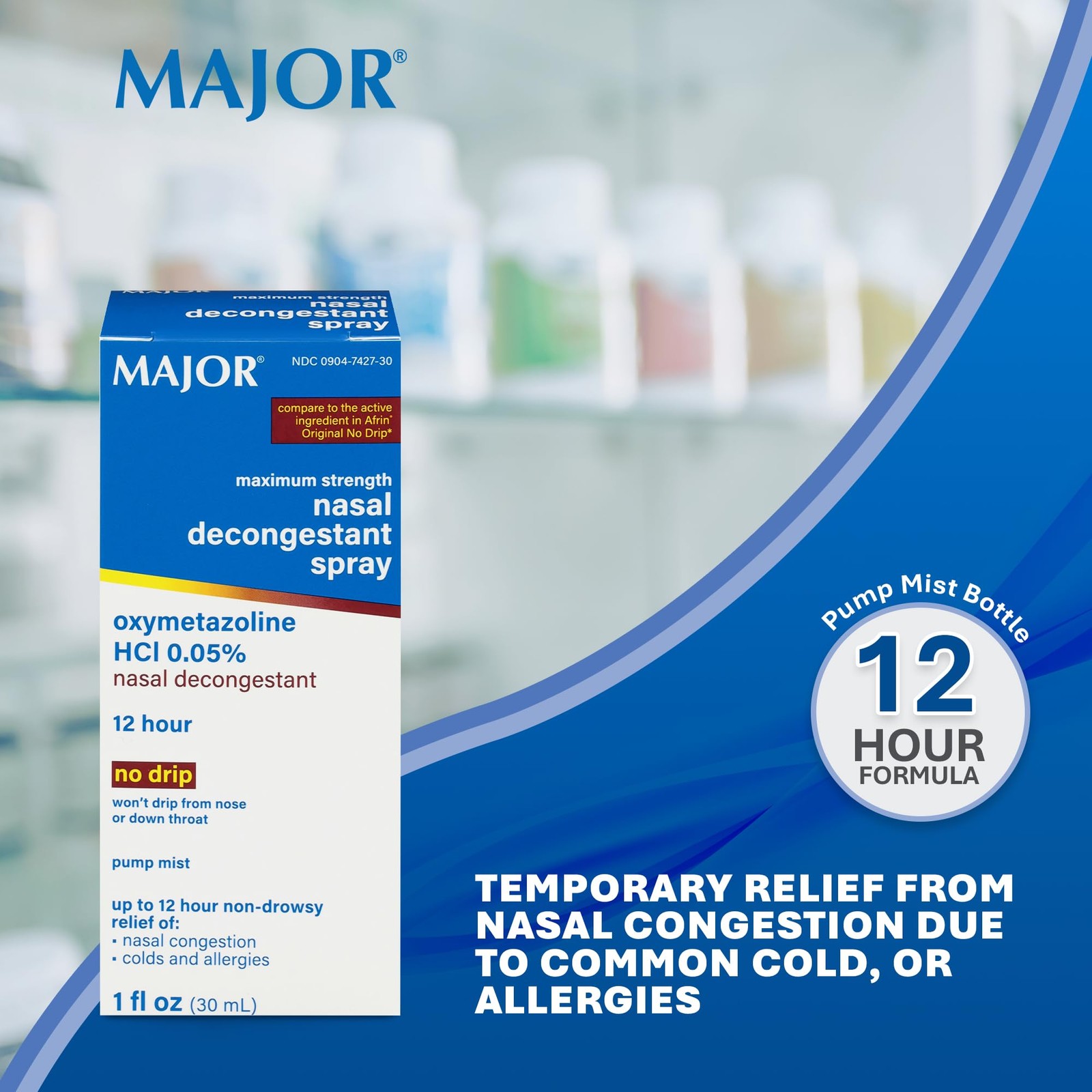MAJOR Maximum Strength Nasal Decongestant 1 Fl Oz (Pack of 12), Colorless