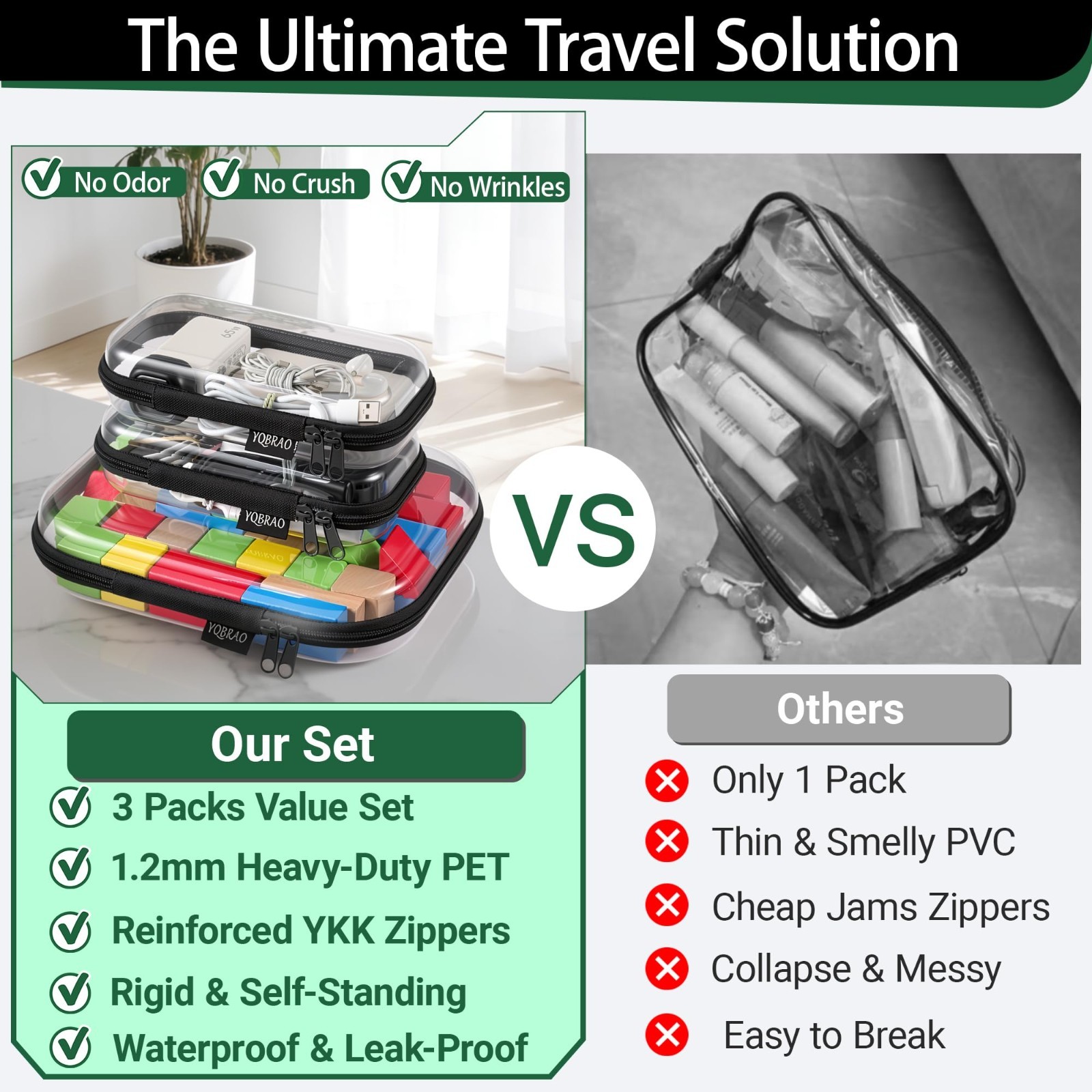 Clear Hard Shell Organizer Cases – 3-Pack, Rigid PET Storage for Toiletries & Tr