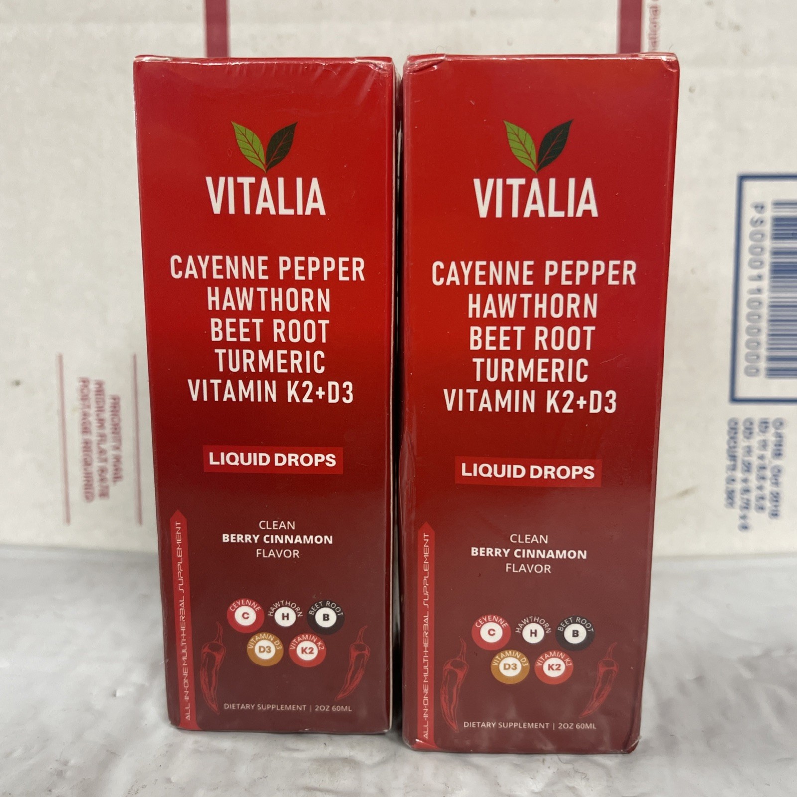 2 X Cayenne Pepper Hawthorn Beet Root Turmeric Vitamin K2+D3 Liquid Drops 60ML