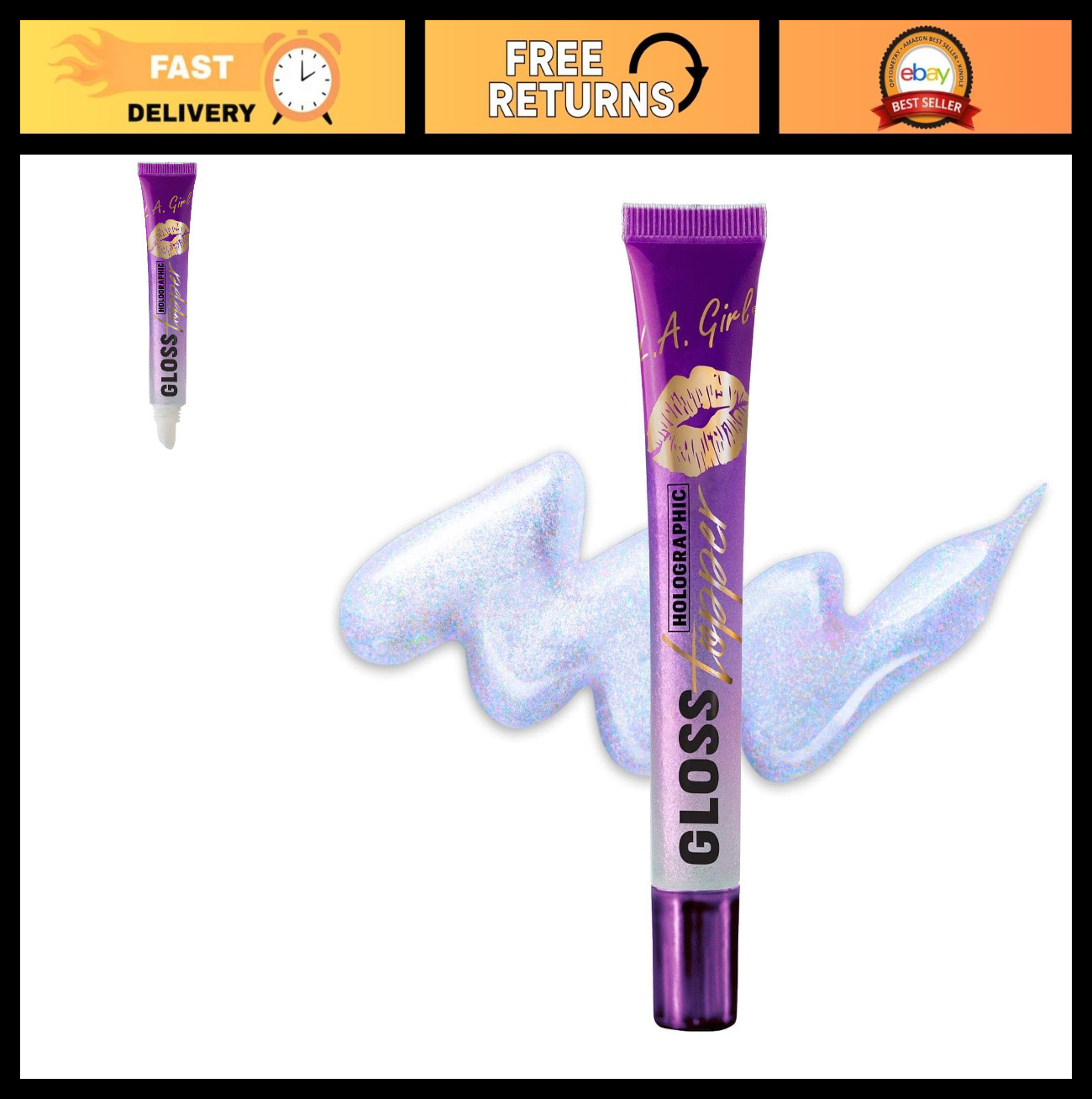 Holographic Purple Gloss Topper, Flashing Opal Lip Gloss, Iridescent Shine, Long