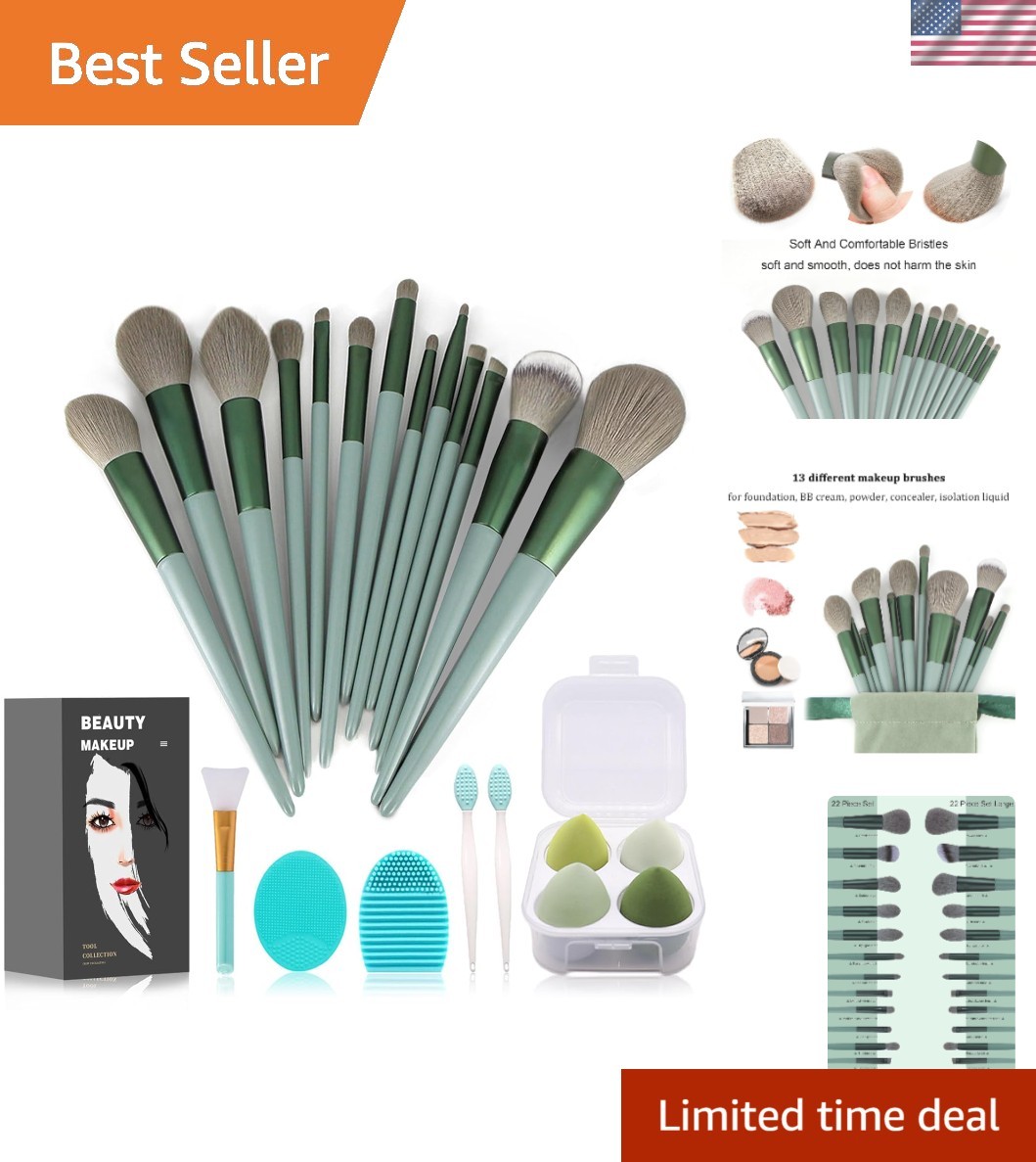 Cruelty-Free 22-Piece Makeup Brush Kit with Ergonomic Handles – Green Elegance