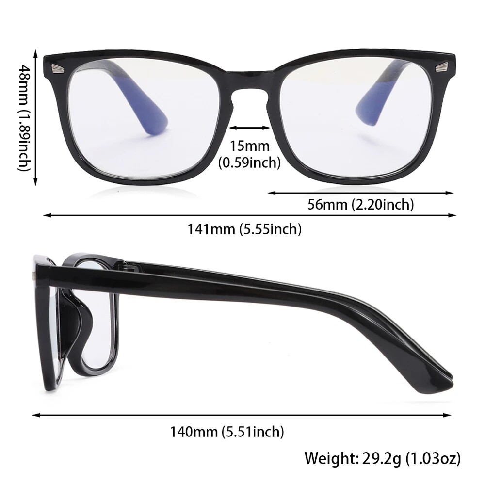 Square Progressive Reading Glasses Blue Light Blocking Multifocus Readers BLACK