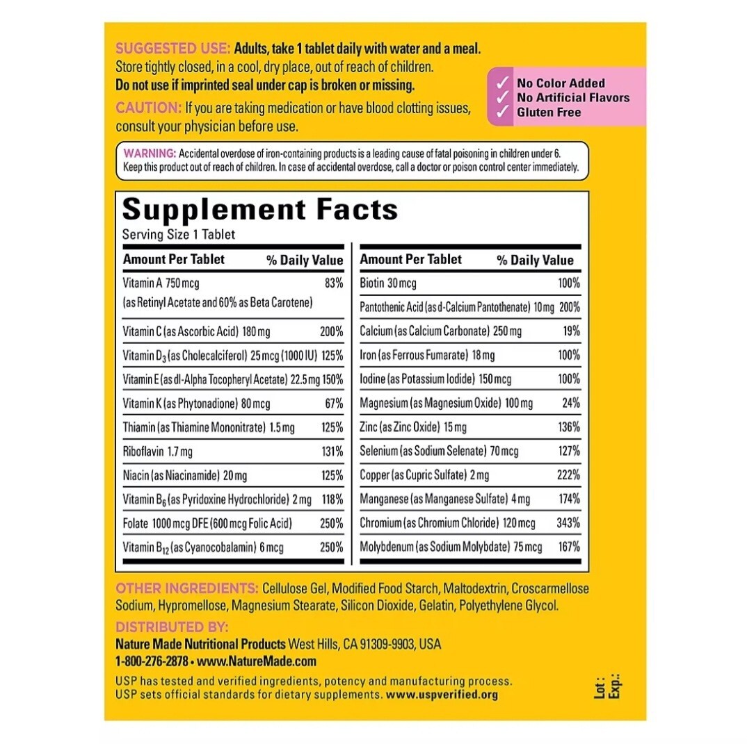 Nature Made Multi For Her 300 Tablets Womens Multivitamin Bone Exp 12/2024+