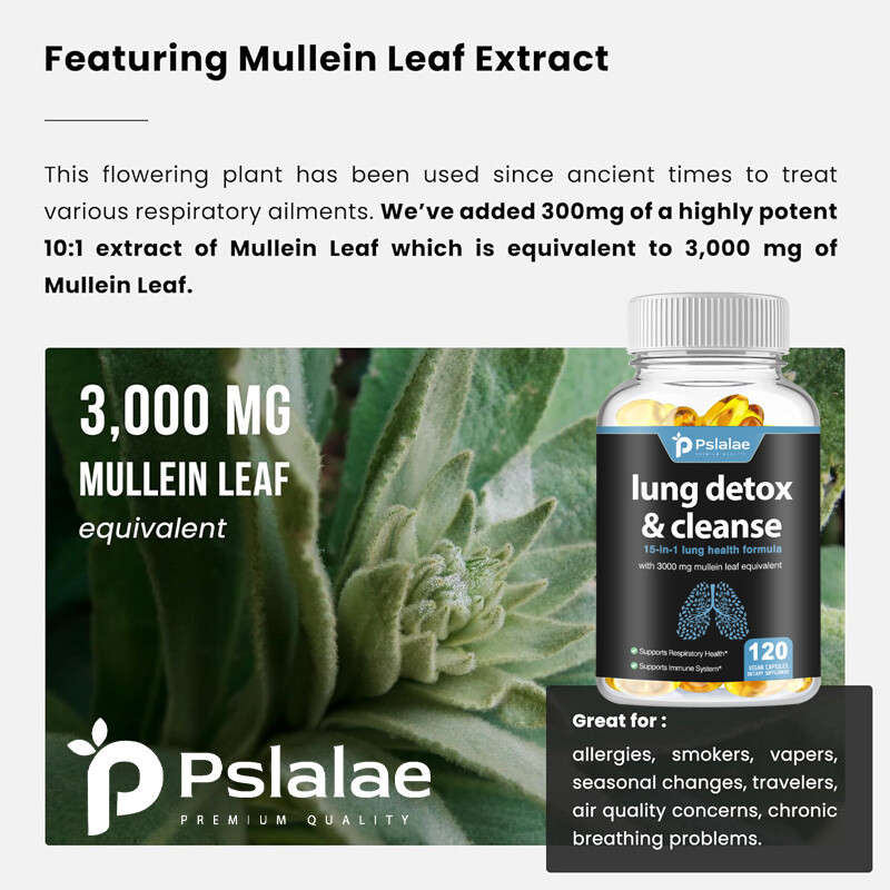 Lung Detox & Cleanse – Lung Support Supplements – with Quercetin, Mullein Leaf