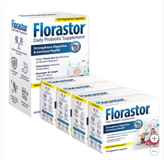 Florastor Daily Probiotic with Vitamin D3, 120 Vegetarian Capsules, Exp:09/2025+
