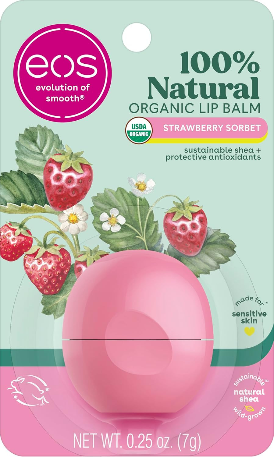 eos 100% Natural & Organic Lip Balm – Strawberry Sorbet All-Day Moisture 0.25 oz