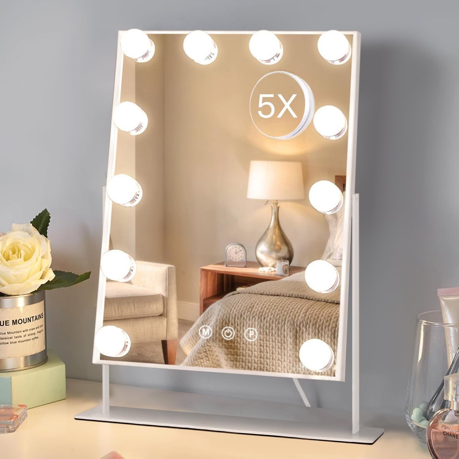 HIEEY Hollywood Vanity Mirror 12 Bulbs 3 Color Lights 5X Magnification