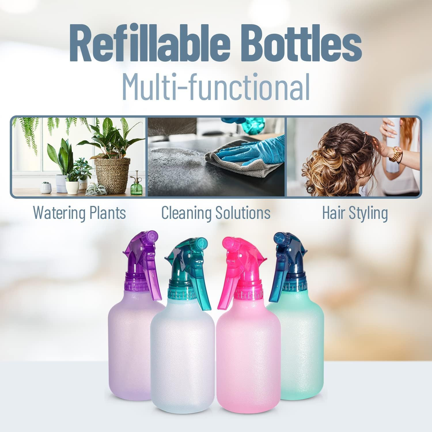 Refillable Stream and Spray Colored Squirt Bottles – 12Oz Refillable Mister Bott