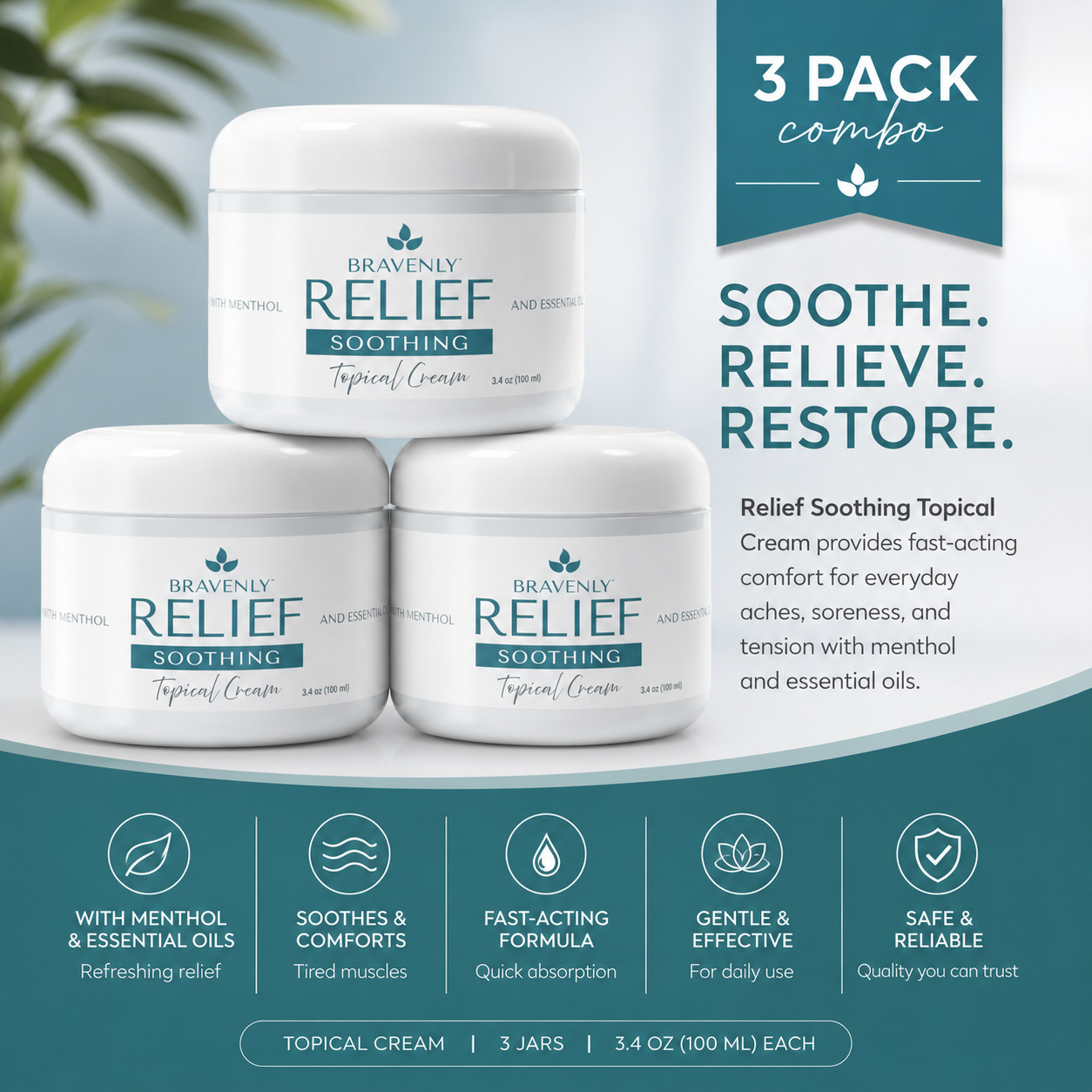 3X Relief – Topical Cream for Muscle & Joint Discomfort | 3.4 oz
