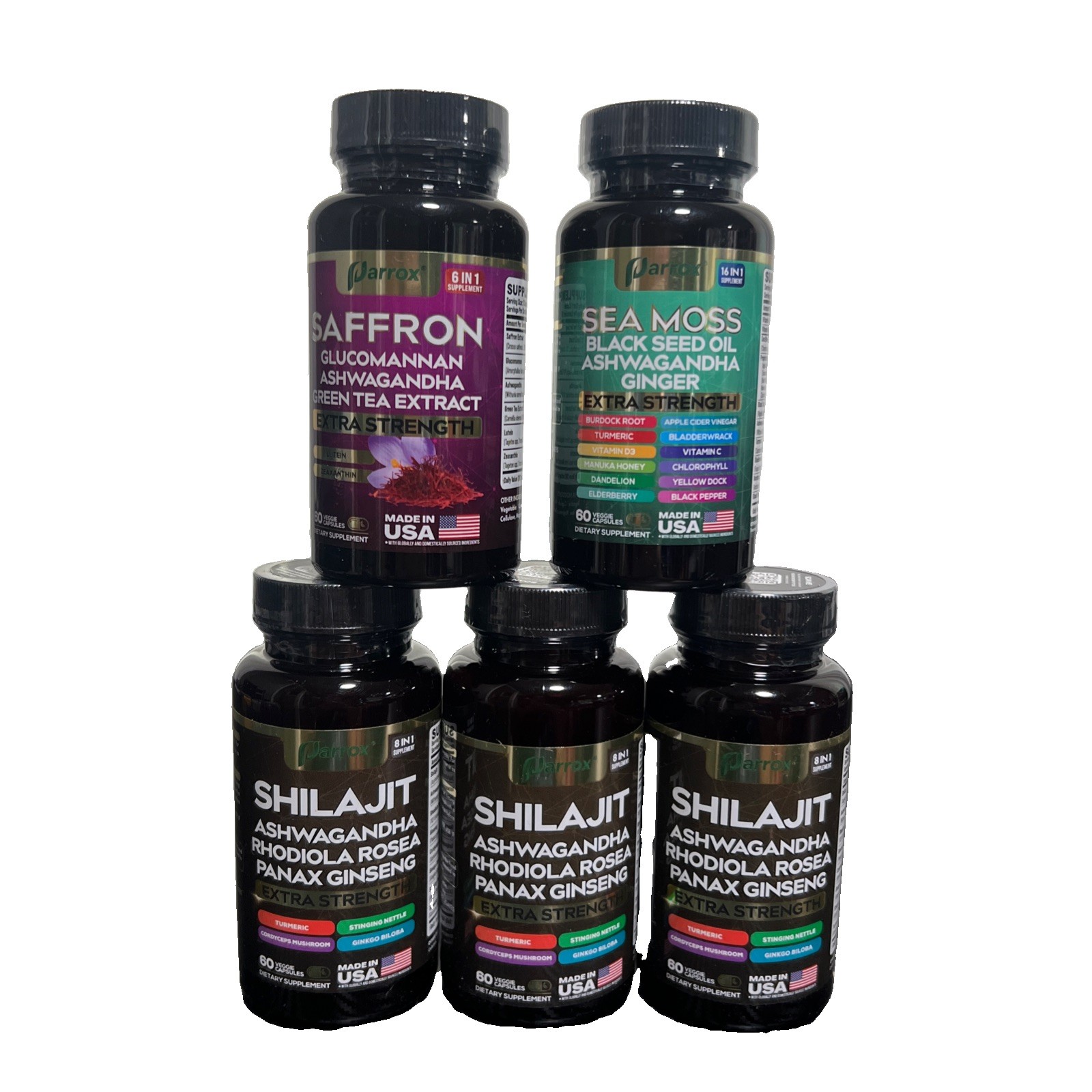 Bundle Shilajit Multivit,Sea Moss Black Seed Oil Saffron Glucomannan Ashwagandha
