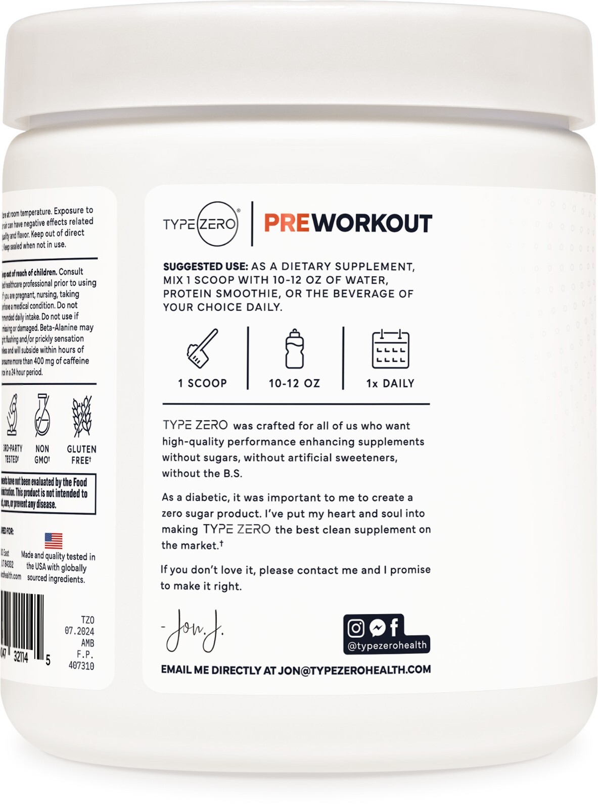 Type Zero AminoBurn – Natural Pre Workout + BCAA (Peach Mango | 30serv)