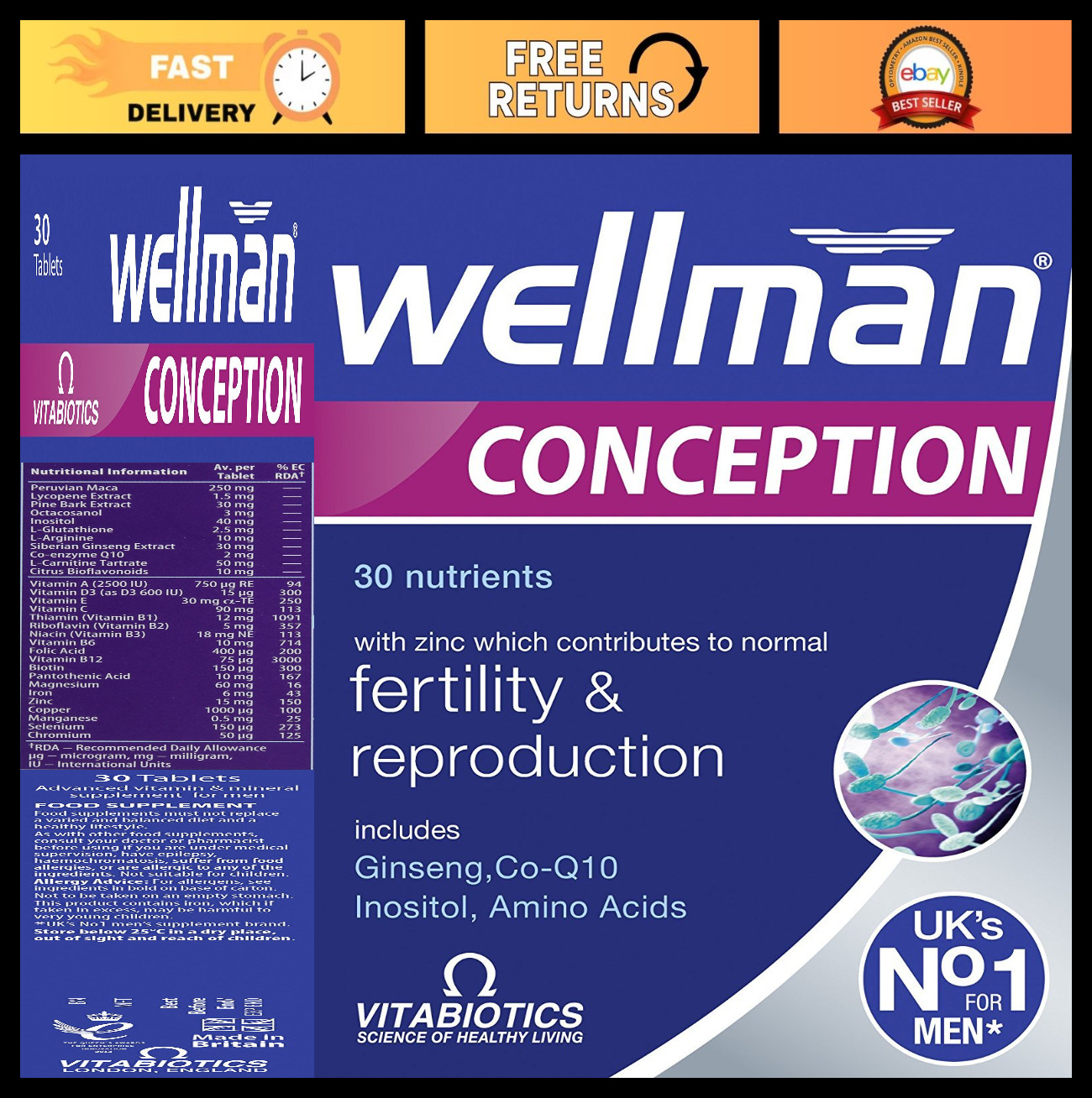 Wellman Conception Tablets for Men – 30 Count, Supports Fertility & Reproductive