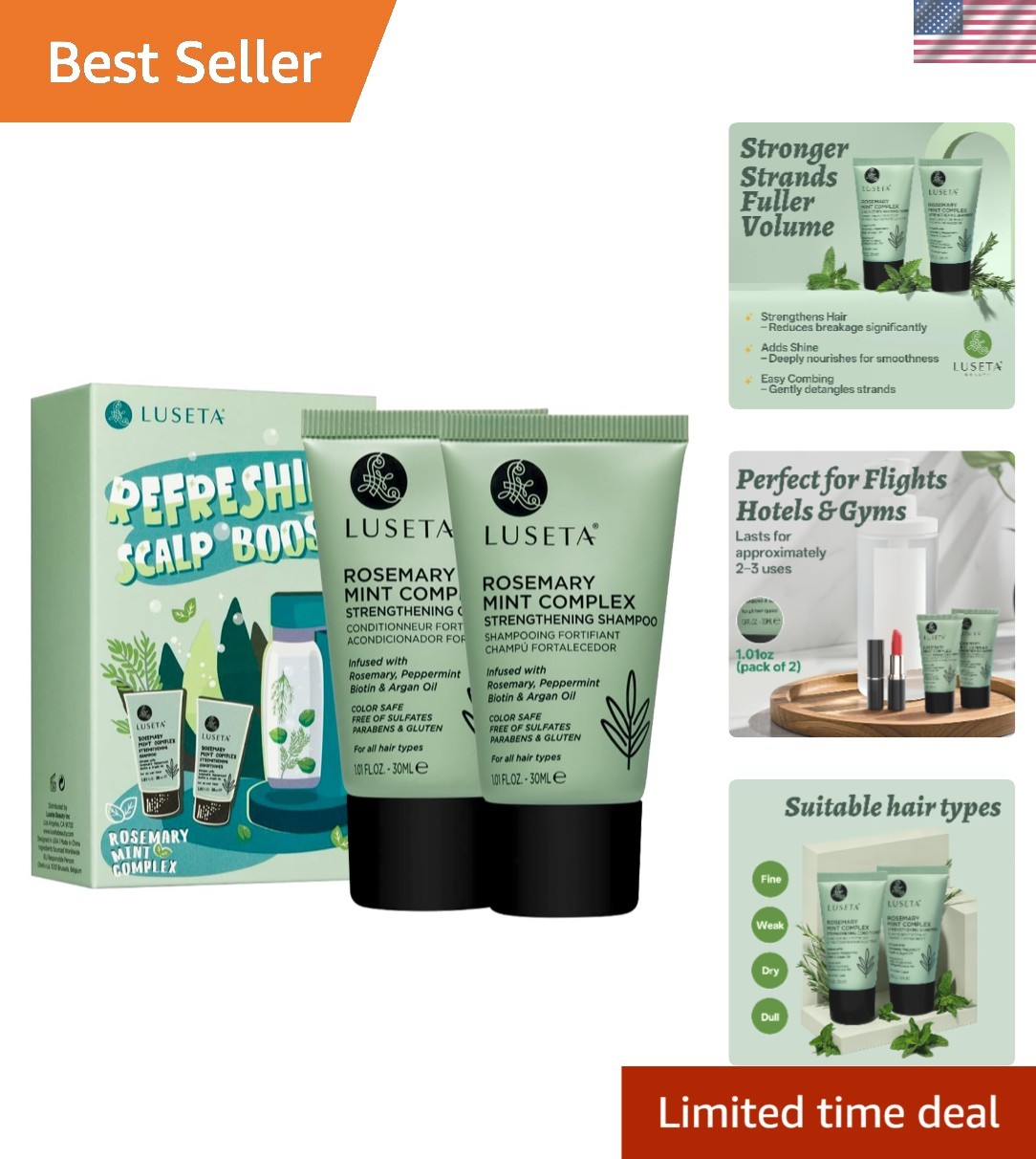 Luseta Rosemary Mint Tavel Shampoo and Conditioner Set Mini Size | Strengthen…