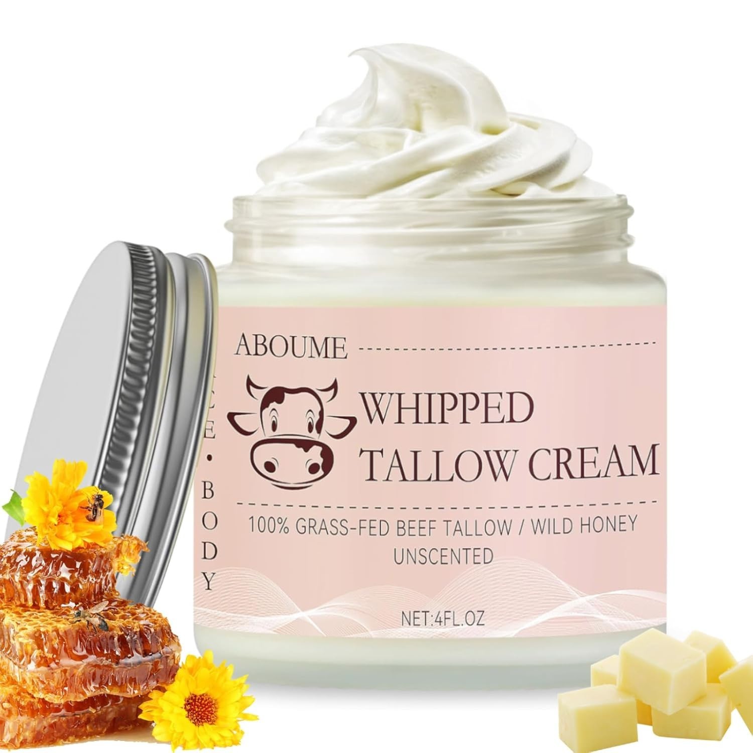Grass Fed Whipped Beef Tallow Balm Face Body Cream Sensitive Skin 4oz