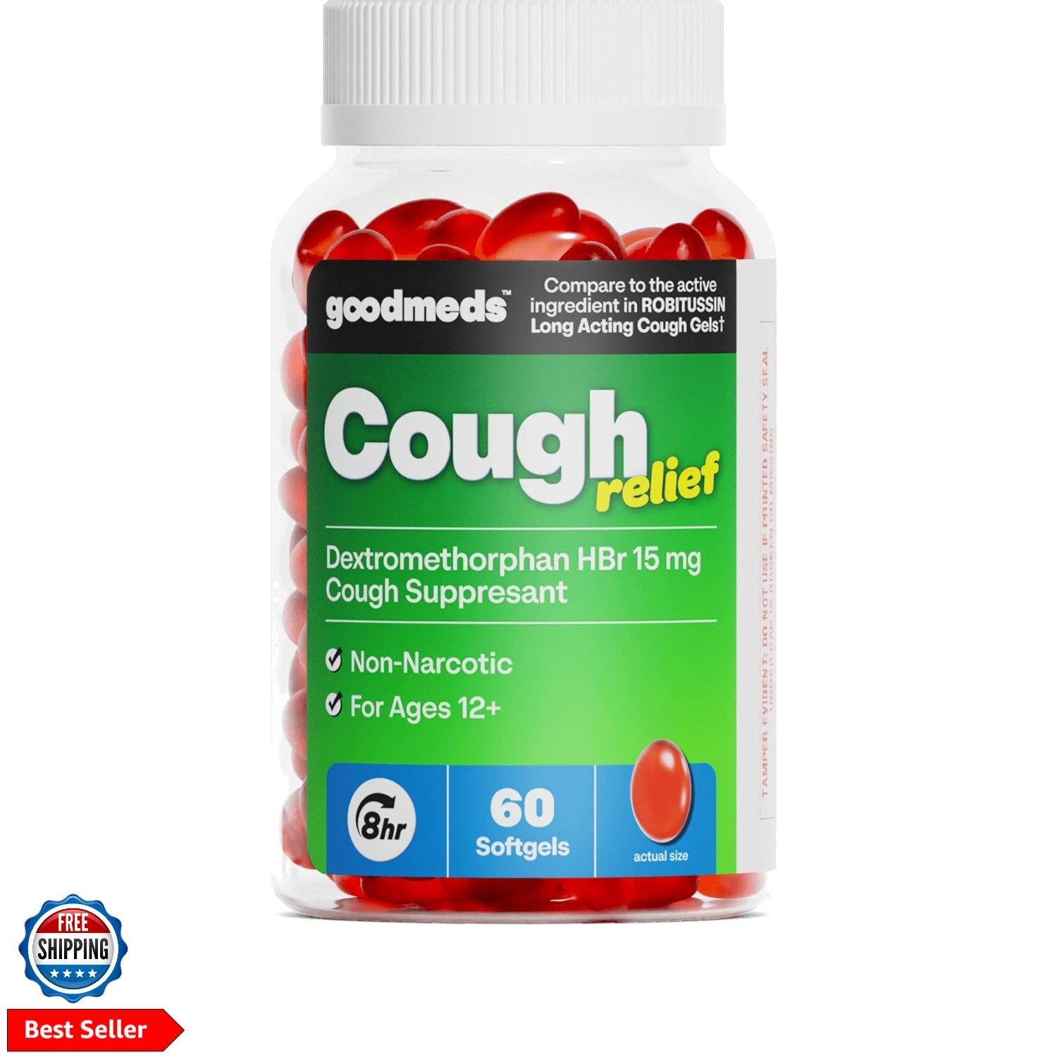 Cough Relief for Adults Softgels Dextromethorphan HBr DXM 15mg 8Hour, Non-Dro…