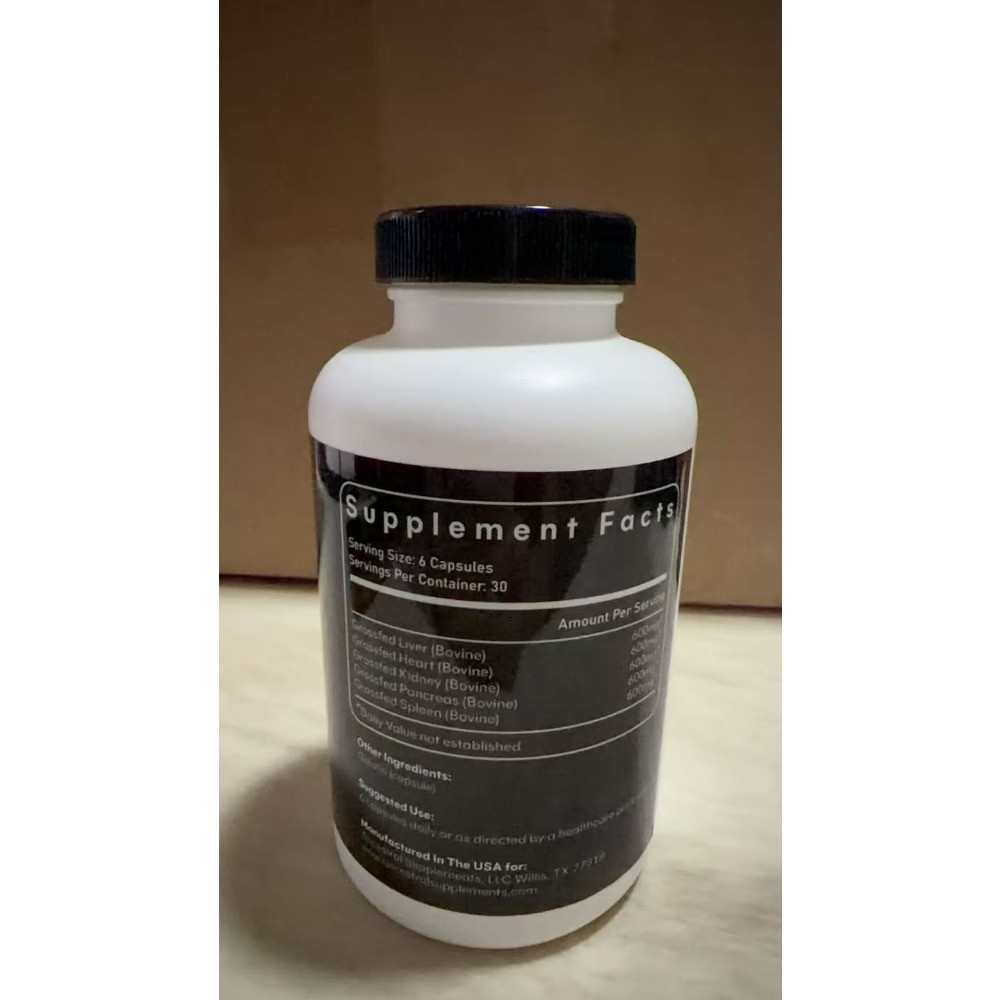 Ancestral Supplements Grass-Fed Non-GMO Beef Organ Supplement, 180 Capsules