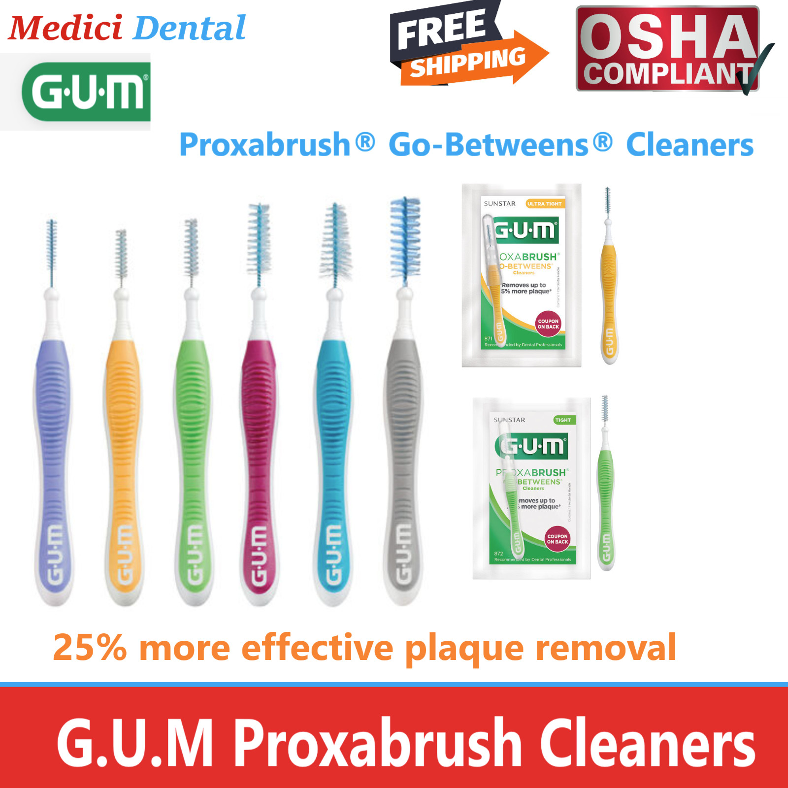 GUM Proxabrush Go-Betweens Cleaner Angled Interdental Brushes Plaque Floss All