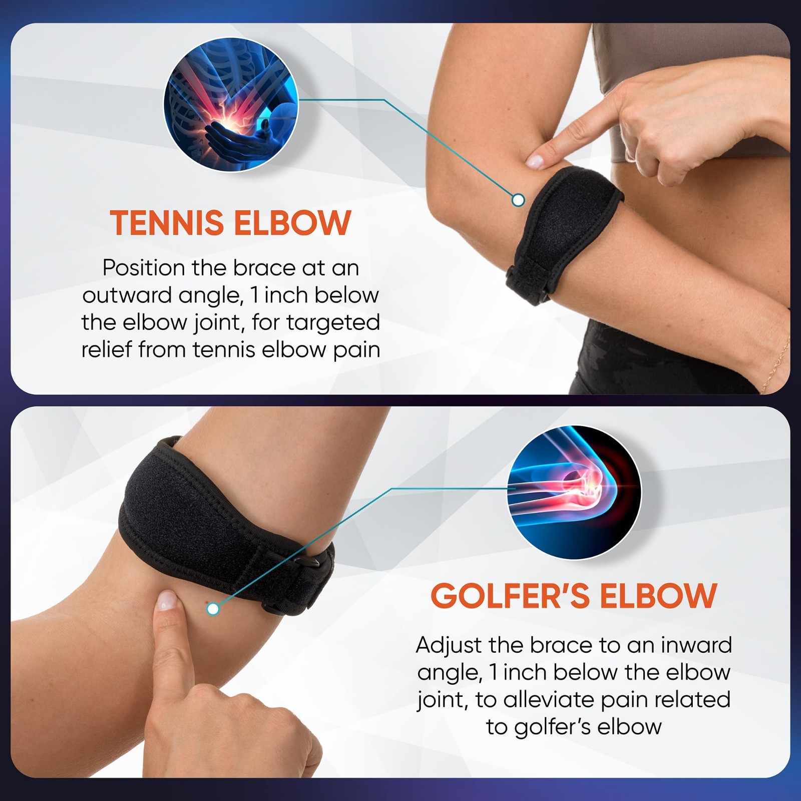 Adjustable Elbow Brace 2-Pack for Men & Women – Tennis/Golfer’s Elbow Support, P