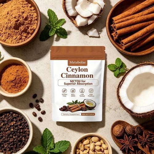 Metabolae Ceylon Cinnamon Capsules With MCT Oil, 300 Absorption, High Softgels