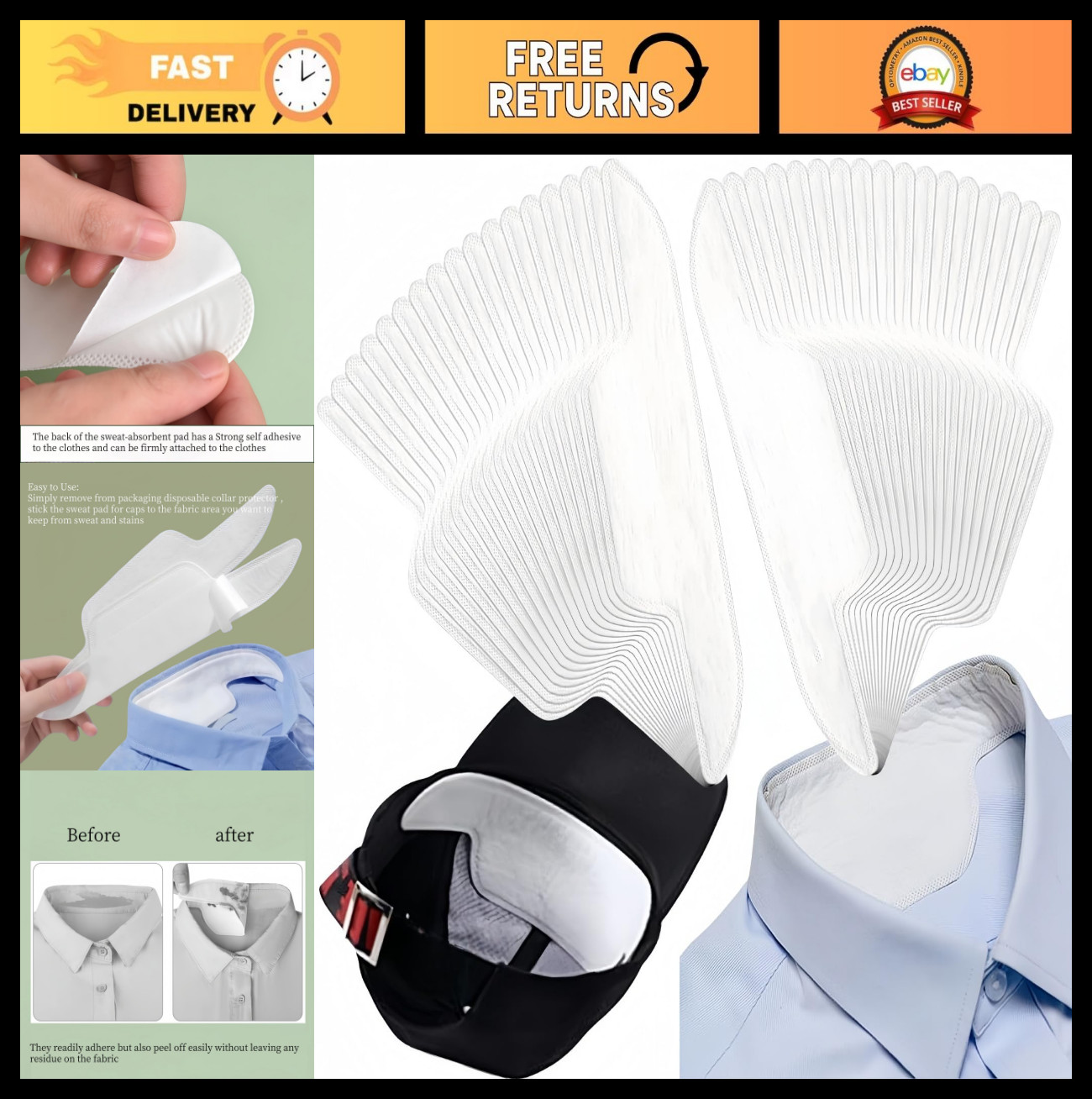 80 Pcs Disposable Sweat Pads for Collars, Self-Adhesive Neck Liner for Shirts, W