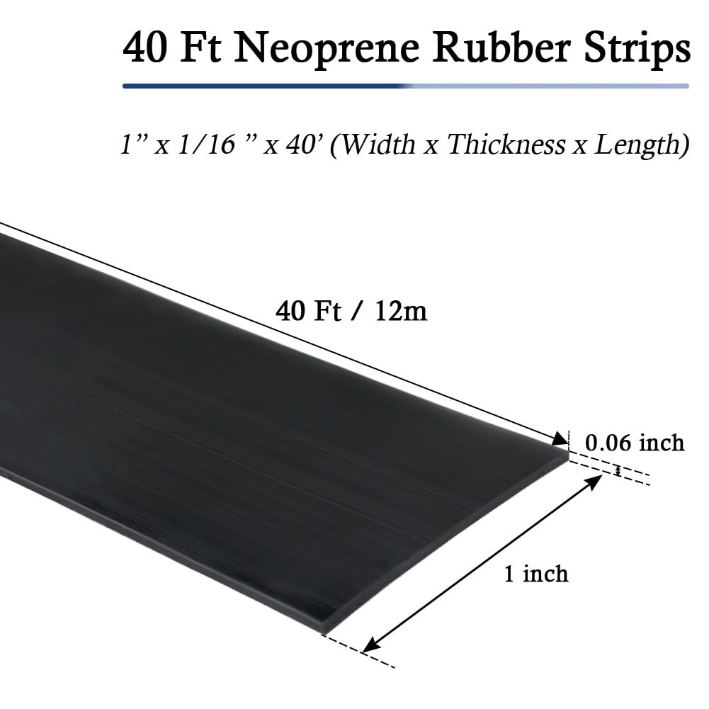 Rubber Strips Self Adhesive Solid Sheets 1″ x 1/16″ x 40′