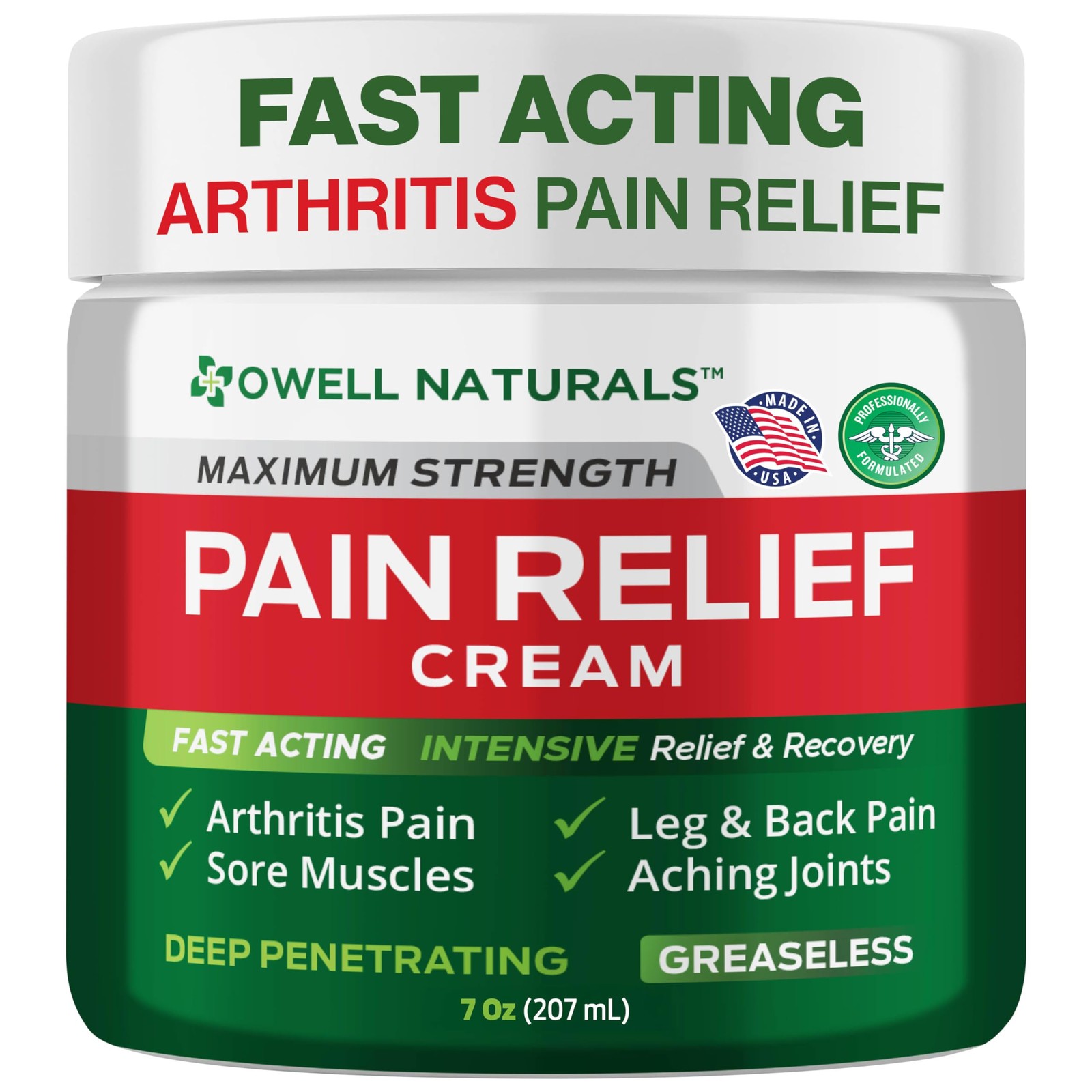 OWELL NATURALS Arthritis Pain Relief Cream 7 oz, Maximum Strength Deep Penetrati