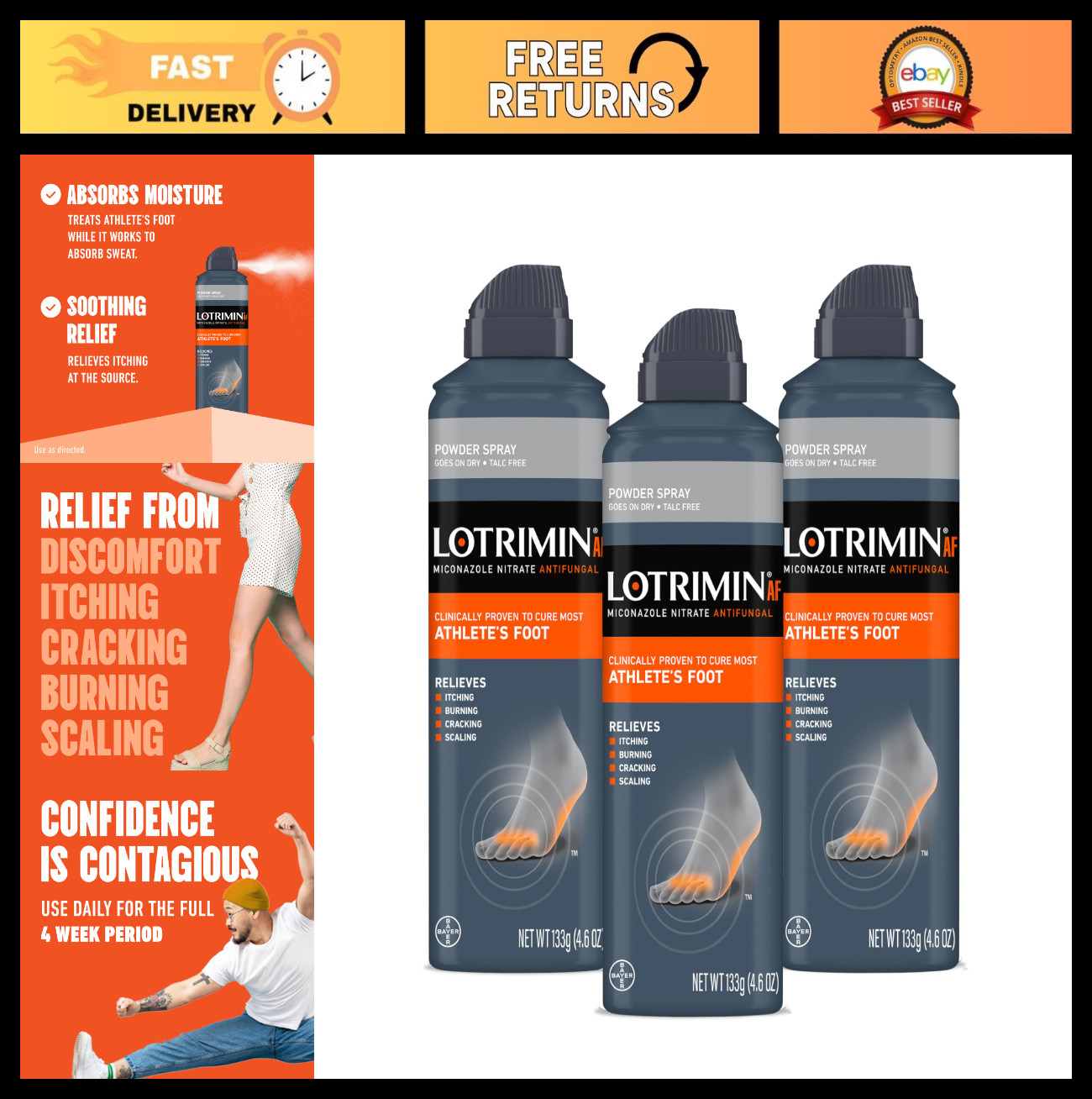 Athlete’s Foot Powder Spray – Antifungal Treatment for Jock Itch & Ringworm, 3 P
