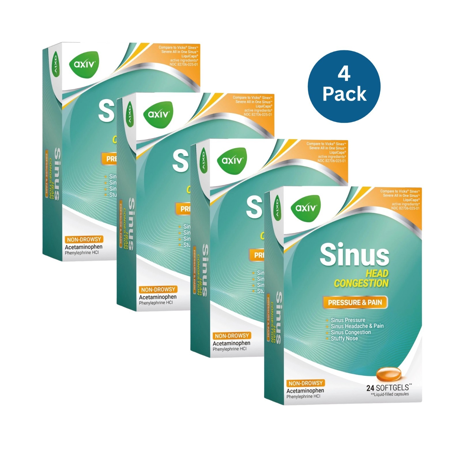 AXIV Sinus Head Congestion Relief Non-Drowsy Max Strength Sinus Pain 96 Softgels