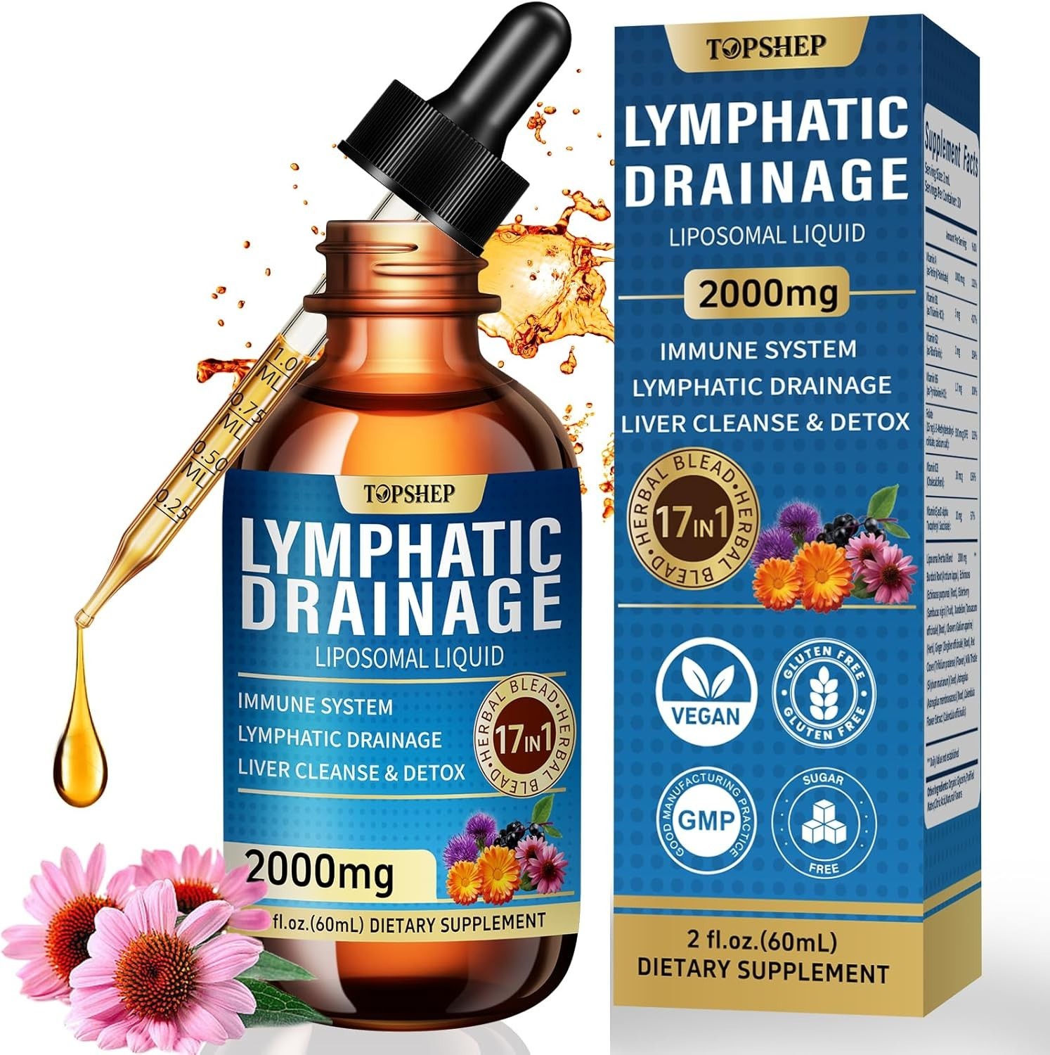 Liposomal Lymphatic Drainage Drops 2000mg – 17-in-1Lymphatic Support.Exp-10/2027