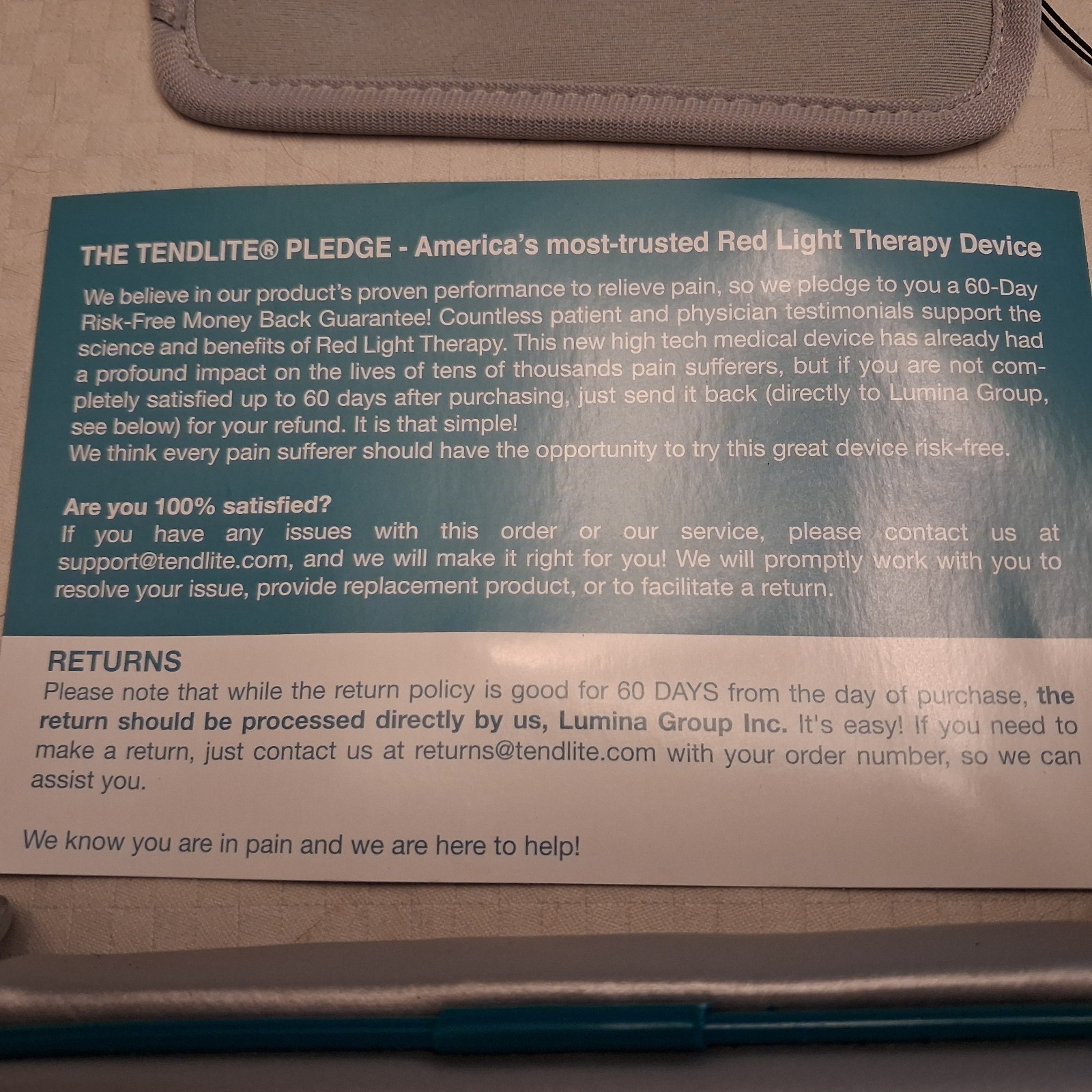 Tendlite Red Light Therapy Device Model 204 Anti Inflammatory Eye Protection