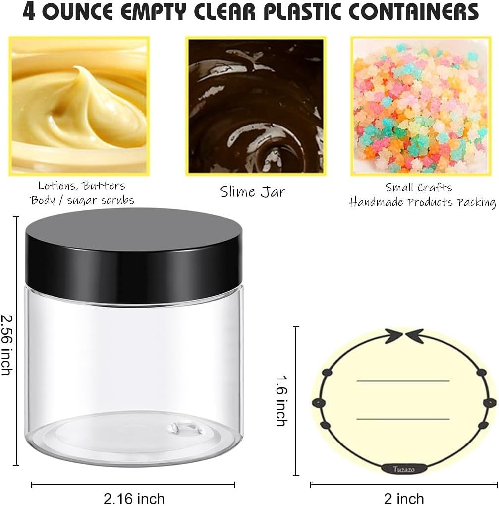 4 Oz Plastic Container Jars W/ Lids BPA Free Empty Round Clear Cosmetic