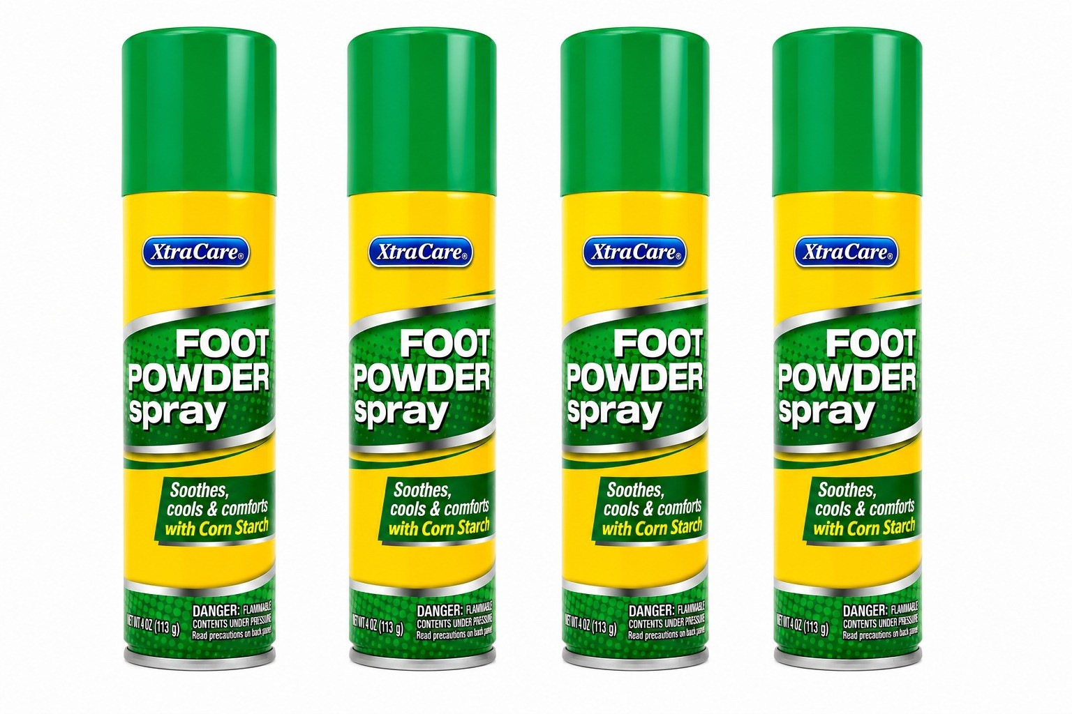 XtraCare Foot Powder Spray 4oz – Soothes & Cools Feet with Corn Starch – 4 Pack