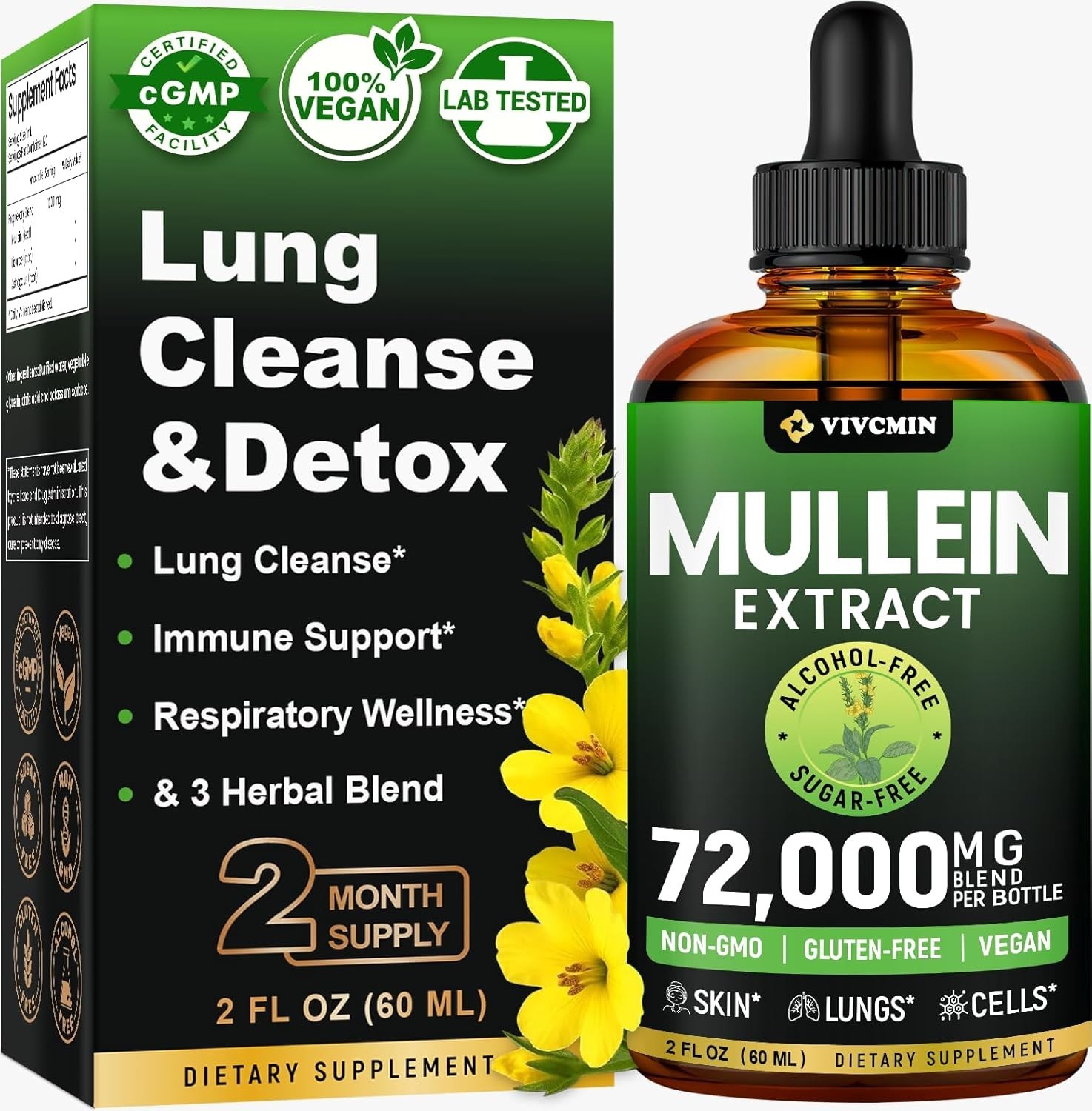 Mullein Drops for Lungs – USDA Organic Liquid – Mullein Leaf Extract