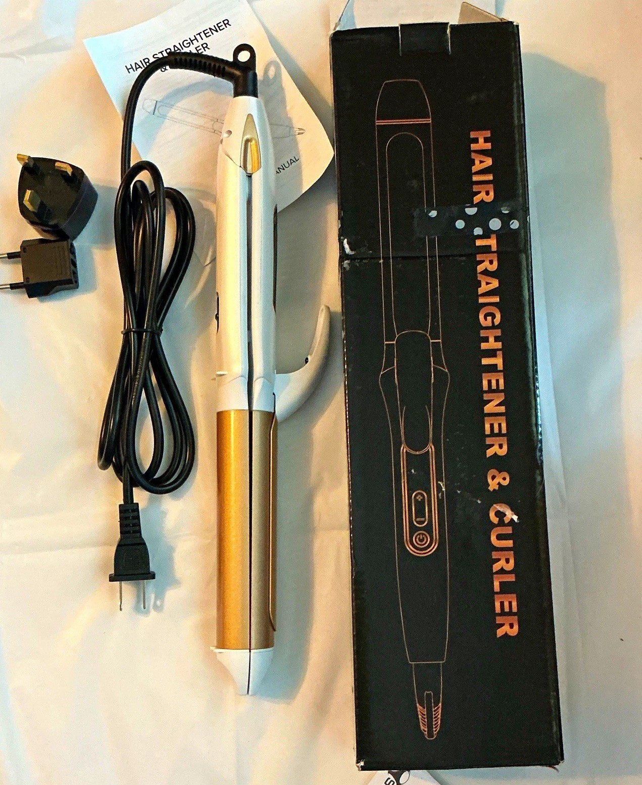 2-in-1 Hair Straightener & Curler Electric White/Gold/Black w/ Box Manual