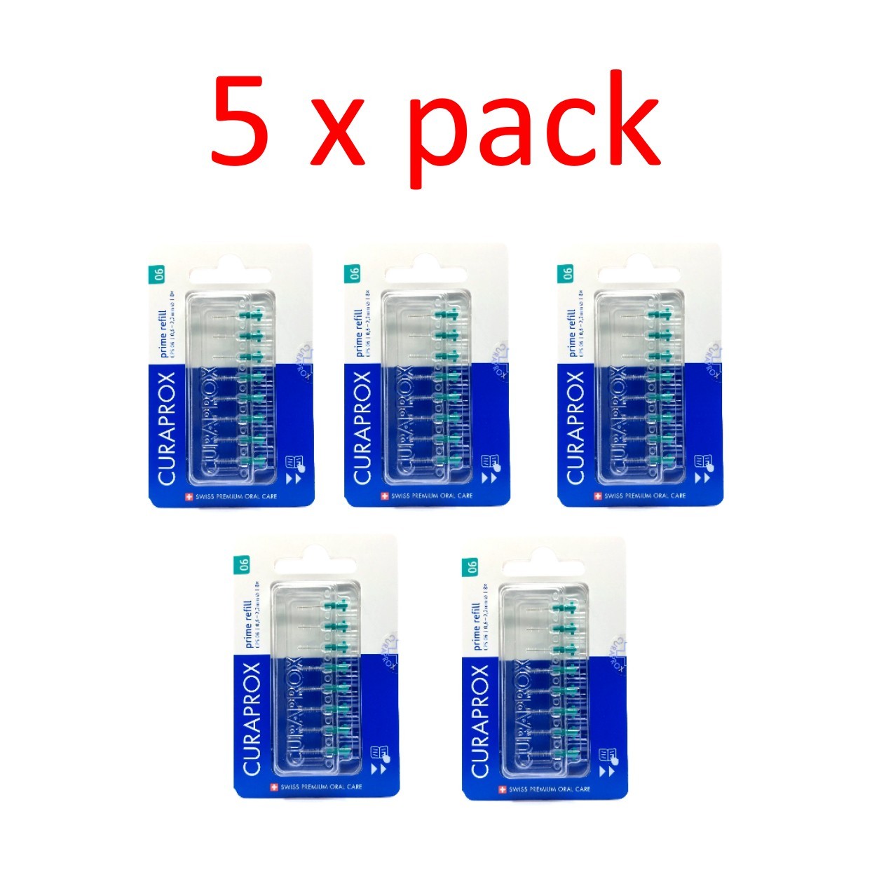 5 x 8 Curaprox CPS 06 interdental brushes prime refill (0.6mm – 2.2mm)